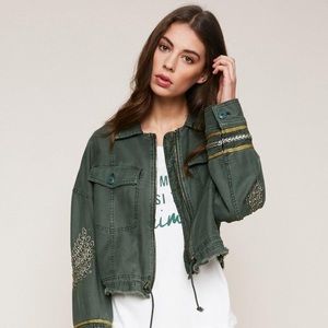 Free People Cropped Embellished Military Jacket XS